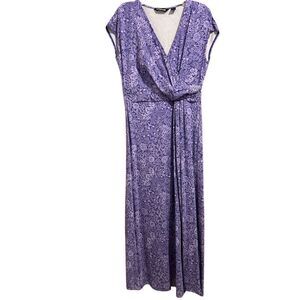 Lands' End Purple Floral V-Neck Draped Wrap Midi Dress Size M/P 10-12